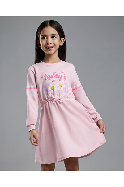 R&B Printed Knit Dress with Crew Neck and Long Sleeves