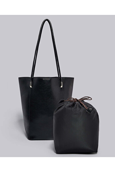 R&B Textured Shoulder Bag with Drawstring Pouch