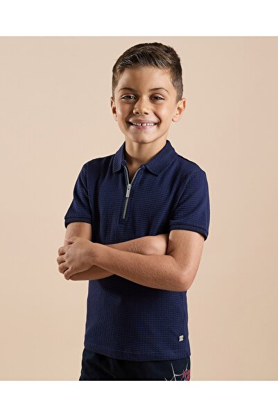 R&B Textured Polo T-Shirt with Short Sleeves