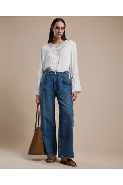 R&B Washed Balloon Fit Jeans with Button Closure