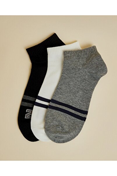 R&B Grey Men's 3 Pack Printed Ankle Socks
