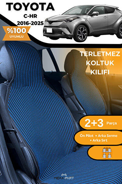 TREND Terletmez Oto Koltuk Koruyucu Kılıf %100 Pamuk 5 li Tam Set Mavi Siyah Toyota C-HR
