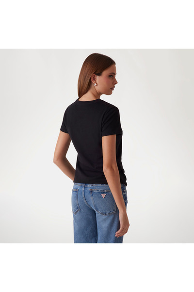 Guess Script Lace Logo Kadın Siyah T-Shirt