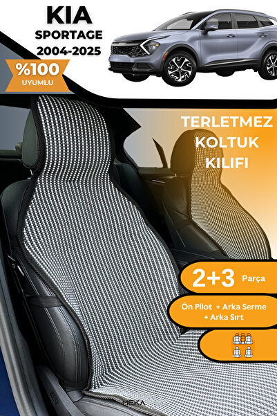 TREND غطاء حماية لمقعد السيارة مضاد للتعرق، 100% قطن، طقم كامل من 5 قطع، أبيض مدخن لكيا سبورتاج