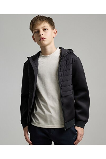 R&B Zippered Hooded Jacket with Long Sleeves