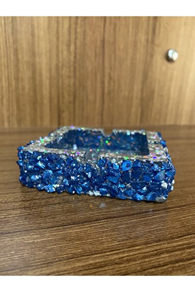 cesaconsept Gri Glitter Karışımı ve Gri Mavi Cam Kırığı Kaplama Tasarım Epoksi Küllük