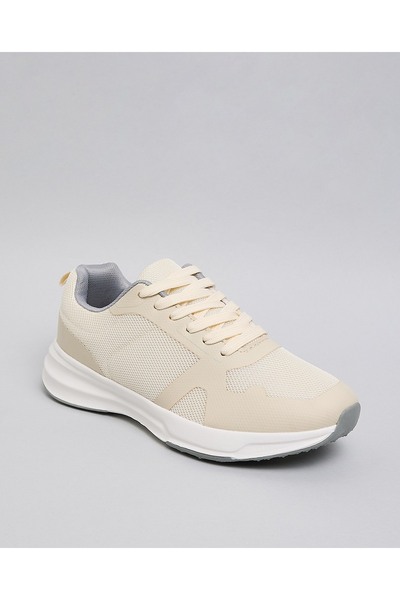 R&B Beige Women's Solid Lace Up Sneakers