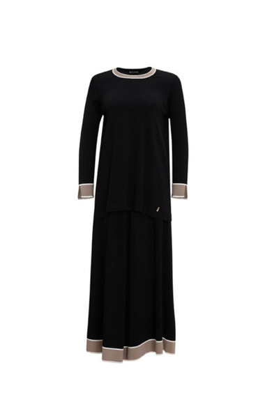 MISS DALIDA Ucu Renk Şeritli Triko Kloş Siyah Etek