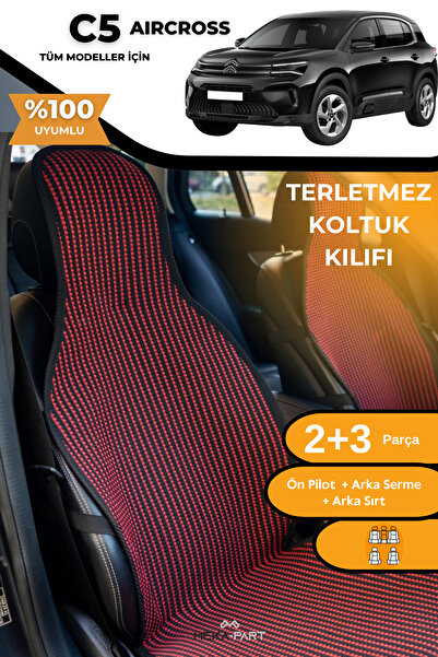 TREND غطاء حماية لمقعد السيارة مضاد للتعرق، 100% قطن، مجموعة كاملة من 5 قطع، أحمر وأسود، لسيارة سيتروين C5 إيركروس