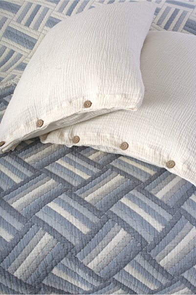 Cottonest Lüks 4 Katlı Multi Muslin %100 Pamuk Çift Kişillik Yatak Örtüsü 230x250 Cm Battal Boy 2 Yastıklı