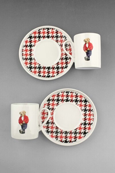 Bursa Porselen Dekor Teddy bear jeans iki kişilik porselen kahve fincan takımı