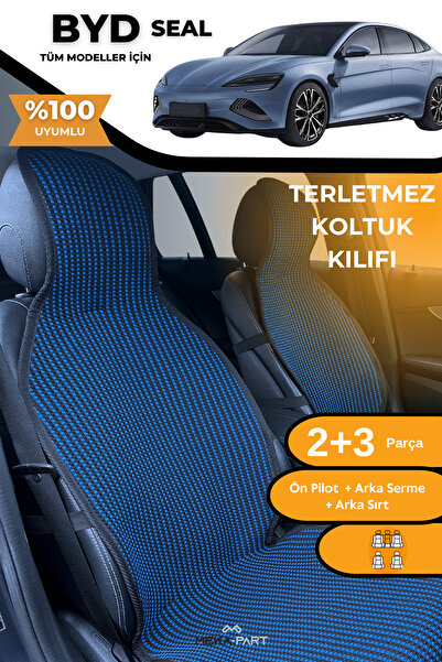 TREND Anti-Sweat Car Seat Protector Cover 100% Cotton 5-Piece Full Set Blue Black Byd Seal