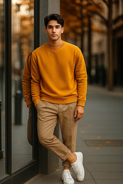 COMBİNE MİCHAİL Erkek Günlük Salaş Basic Hardal Sarısı Kazak