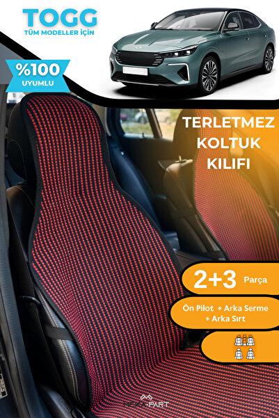 TREND Anti-Sweat Car Seat Protector Cover 100% Cotton 5-Piece Full Set Red Black Togg T10F