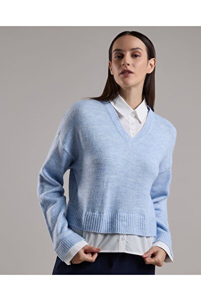 R&B Solid Sweater with V-Neck and Long Sleeves