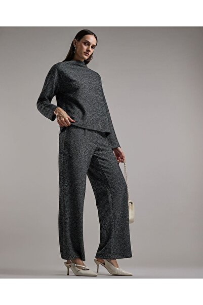 R&B Textured Wide Leg Pants with Button Closure