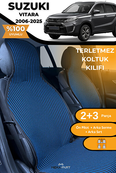 TREND Anti-Sweat Car Seat Protector Cover 100% Cotton 5-Piece Full Set Blue Black Suzuki Grand Vitara