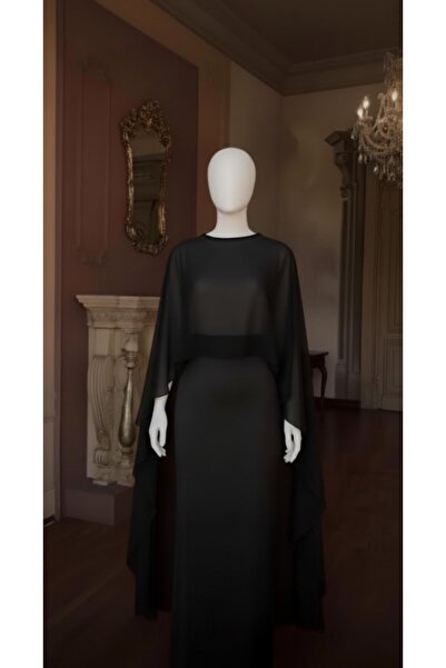 MERİT FASHION Önü Kısa Arkası Uzun Şifon Abiye Pelerin