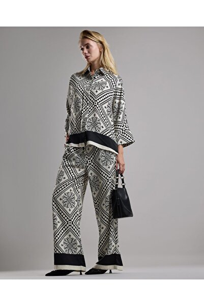 R&B Patterned Wide Leg Pants with Drawstring Waist