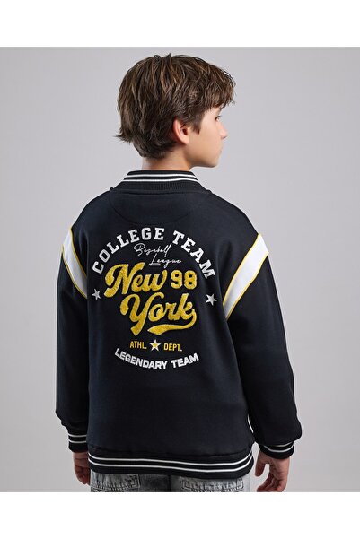 R&B Appliqued Varsity Jacket with Button Closure