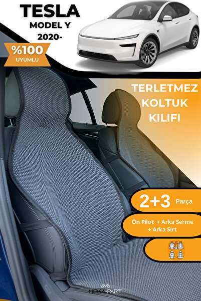 TREND Anti-Sweat Car Seat Protector Cover 100% Cotton 5-Piece Full Set Smoked Tesla Model Y