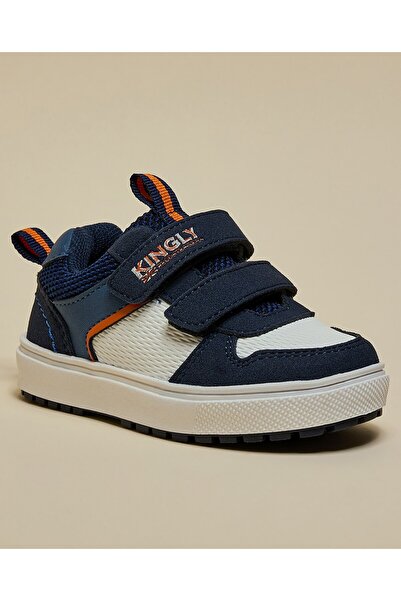 R&B Navy Blue Boy Color Block Velcro Shoes