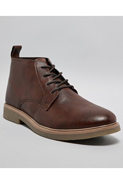 R&B Brown Men's Textured Derby Ankle Boots
