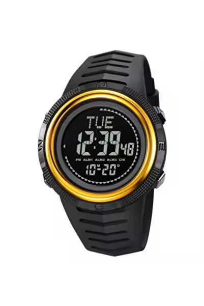 Skmei Ceas de mână bărbătesc, casual, digital, la modă, busolă, sport, alarmă, negru/auriu