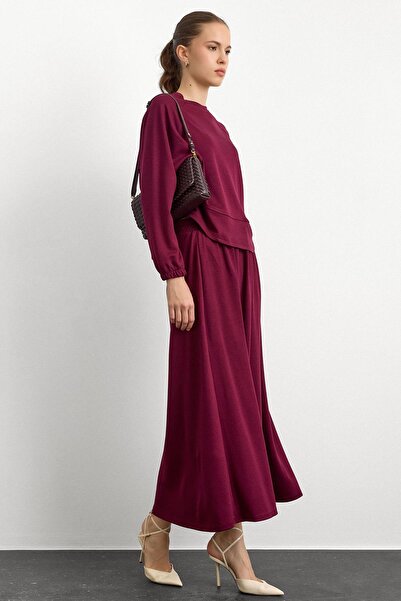 Olcay Strick-Sweatshirt-Set mit Rundhalsausschnitt und Rock BORDO 9386-TK