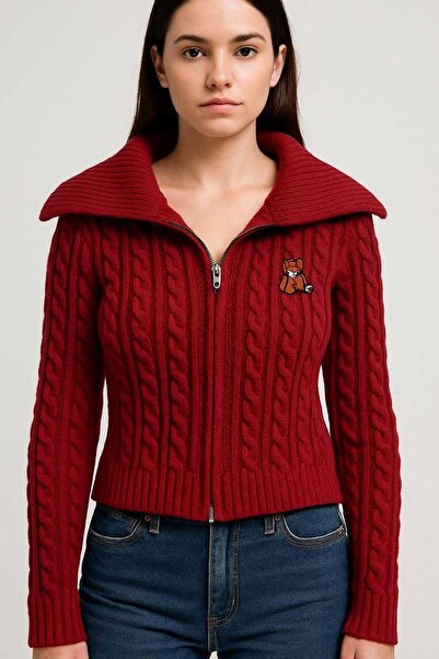 MOONBULL KADIN FERMUARLI CROP AYICIK DESENLİ CROP