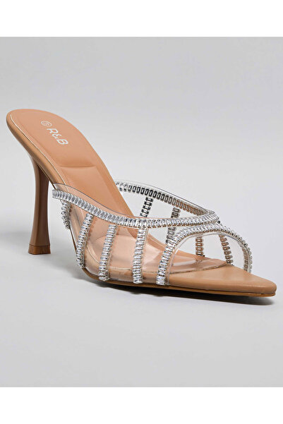 R&B Beige Women's Embellished Heel Sandals