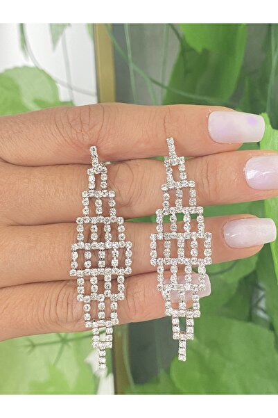 Jewelliss Minimal Kristal Taşlı Desen Sallantılı Küpe Abiye Düğün Nişan Parti Küpe Kına