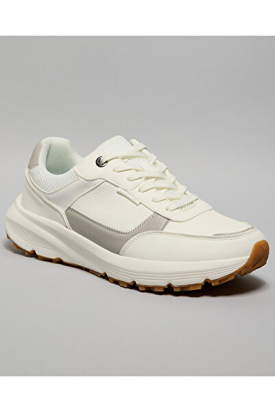 R&B White Men's Color Block Lace Up Sneakers