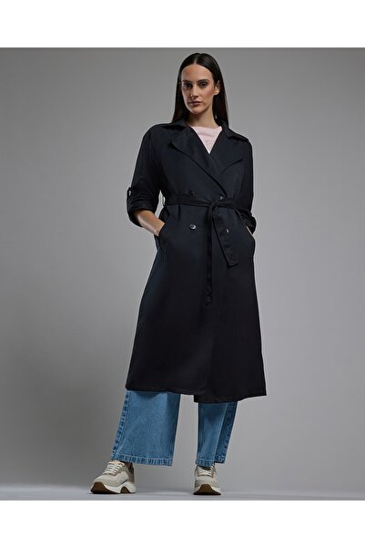 R&B Solid Double Breasted Overcoat with Long Sleeves