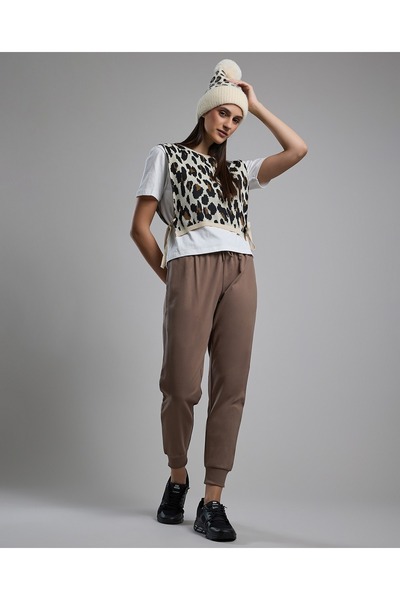 R&B Animal Patterned Layered Top with Crew Neck and Short Sleeves