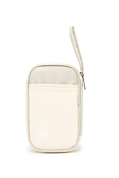 R&B حقيبة جواز سفر نسائية بسحاب باللون البيج