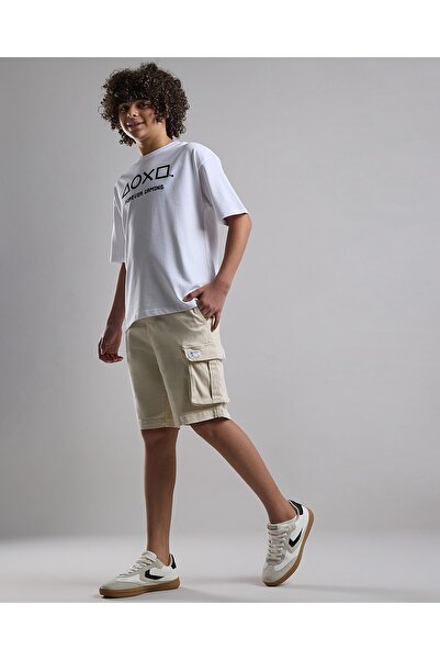 R&B Solid Cargo Shorts with Button Closure