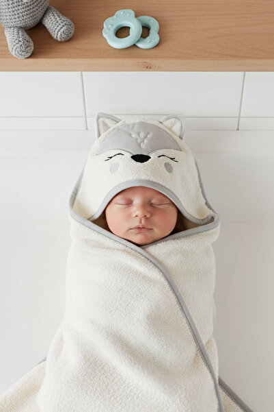 Kanz Baby Swaddle Towel 100% Cotton Embroidered 75X75Cm - Fox Gray