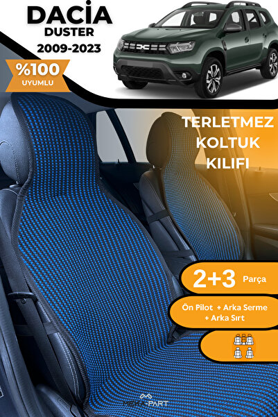 TREND غطاء حماية لمقعد السيارة مضاد للتعرق، 100% قطن، مجموعة كاملة من 5 قطع، أزرق وأسود، لسيارة داسيا داستر