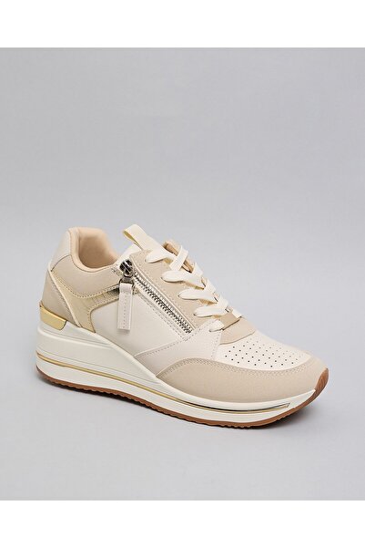 R&B Beige Women's Color Block Sneakers