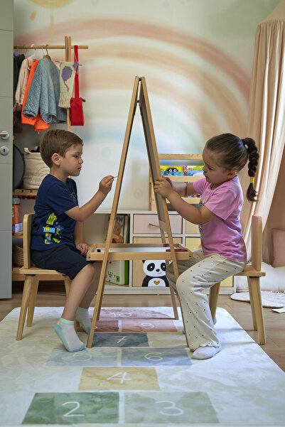 Muyuru Çift Taraflı Ayaklı Ahşap Yazı Tahtası Çizim/Yazı Tahtası, Katlanabili...