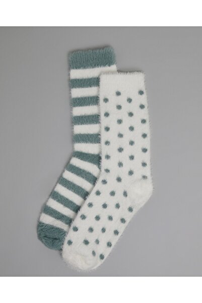 R&B جوارب شتوية مطبوع للنساء باللون الرمادي - عبوة من قطعتين