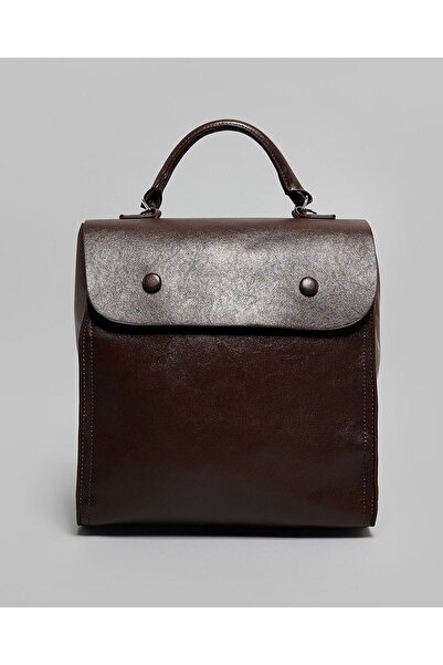 R&B حقيبة ظهر نسائية بنية اللون ذات غطاء منسوج