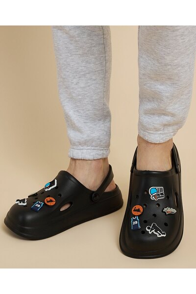 R&B Black Men's Charm Detail Slingback Clogs