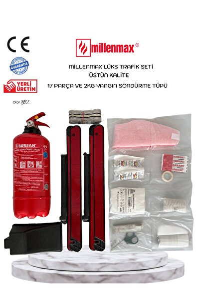 Millenmax Lüx Trafik ve İlk Yardım Seti - Muayene Uyumlu 2 KG Araç Yangın Tüpü