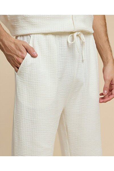 R&B Textured Straight Fit Pants with Drawstring Waist