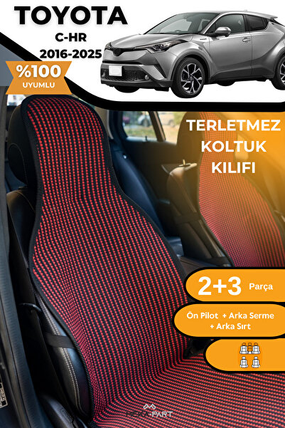 TREND Anti-Sweat Car Seat Protector Cover 100% Cotton 5-Piece Full Set Red Black Toyota C-Hr