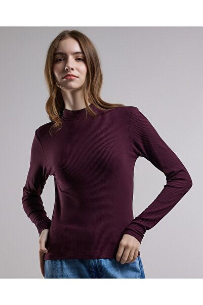 R&B Ribbed Top with High Neck and Long Sleeves