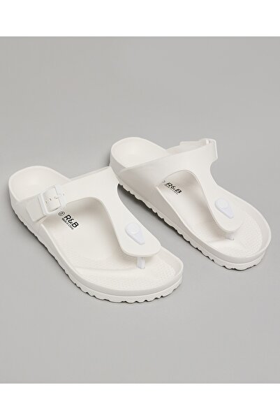R&B White Women's Textured T-Strap Flip-Flops