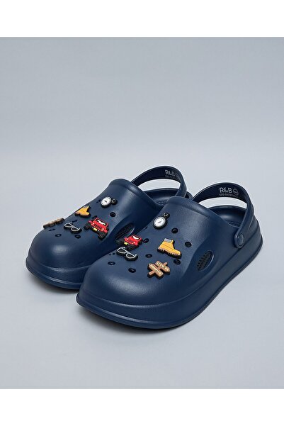 R&B Navy Blue Men's Charm Detail Slingback Clogs